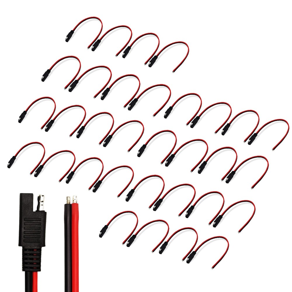 32 Pack 12 Inch SAE Connector Cable 14AWG 2 Pin Single Plug Quick Disconnect