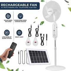16 Inch Portable Solar Floor Fan Rechargeable Solar Panel Standing Pedestal Fan