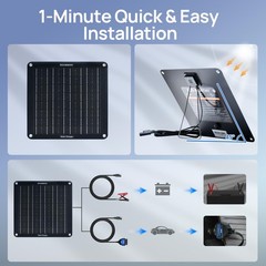 Solar Trickle Charger Maintainer OBDII 10W 12V Waterproof Kit Portable Stand for