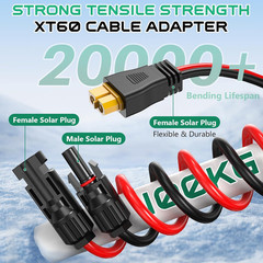 12AWG XT60 Solar Cable 30FT, Solar to XT60 Cable 3 10 15 20 25 40 50FT, Solar Pa