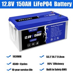 PFCTART 150AH LiFePO4 Lithium Battery Built-in Smart BMS for Solar RV Camping