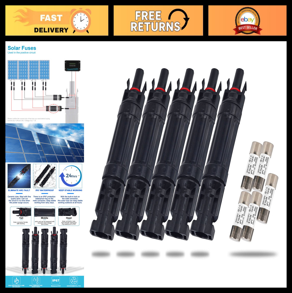 30A Waterproof Solar PV Inline Fuse Holder Connector – 5 Pack, Durable & Reliabl