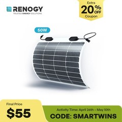 Renogy 50W Flexible Solar Panel Monocrystalline Module For 12V Battery RV Van