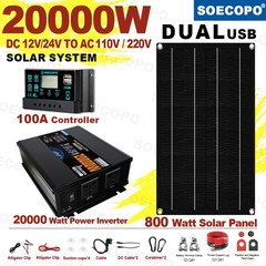 20000W Solar Power Inverter Kit | 800W Panel + Controller | 12V/24V to 110V/220V