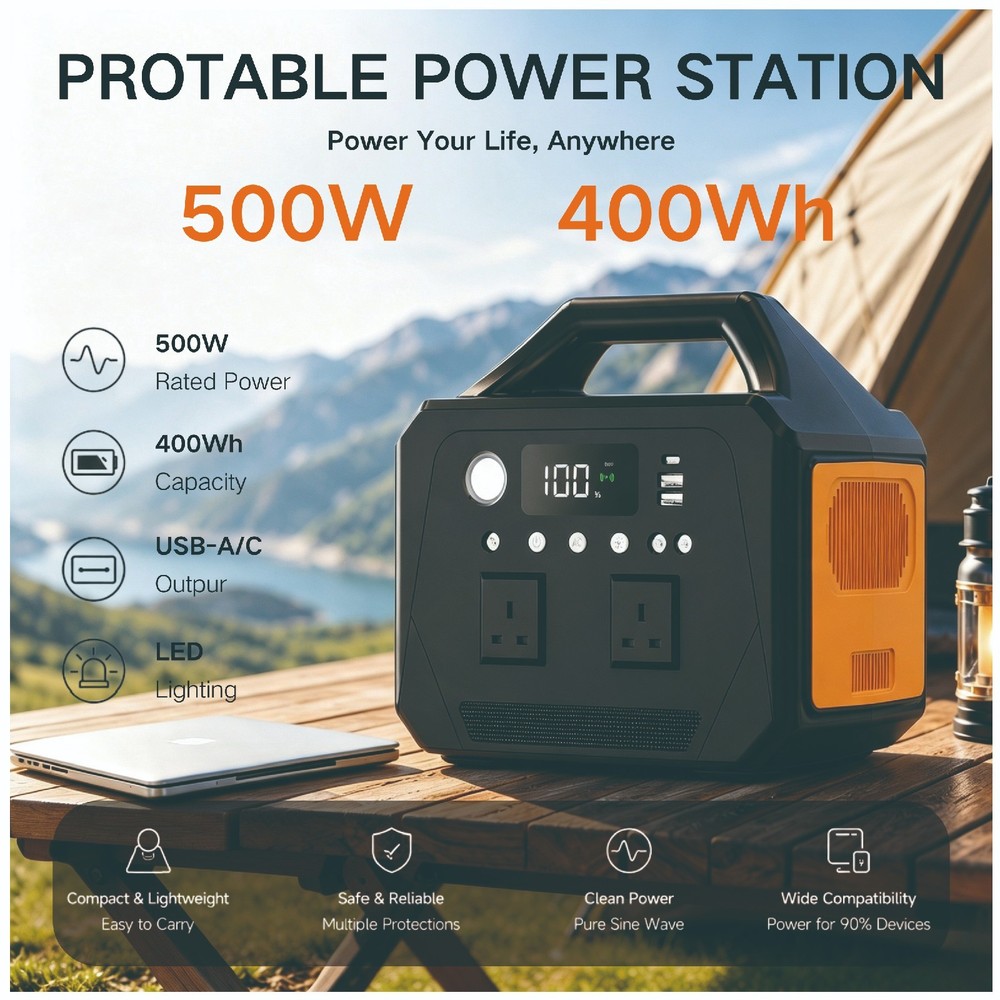 500W 400Wh Portable Solar Power Station for Camping and Emergency Use