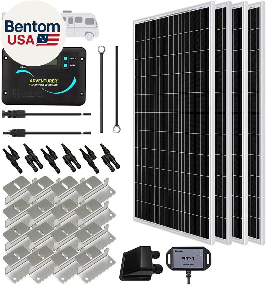 400W 12V RV Solar Panel Kit, 4*100 Watt Monocrystalline Solar Panel, Adventurer