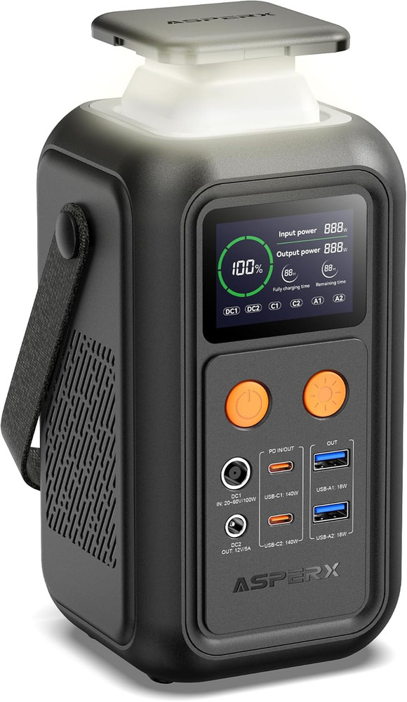 Asperx Portable Power Station, 192Wh Lifepo4 Battery with 200W Output, Dual 140W