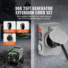 30 Amp Generator Cord and Power Inlet Box Kit, 25 FT, NEMA L14 – 30P/ L14 – 30R
