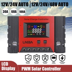 100A PWM 4 USB Real-time Solar Charger Controller 12V/24V/48V Battery Regulator