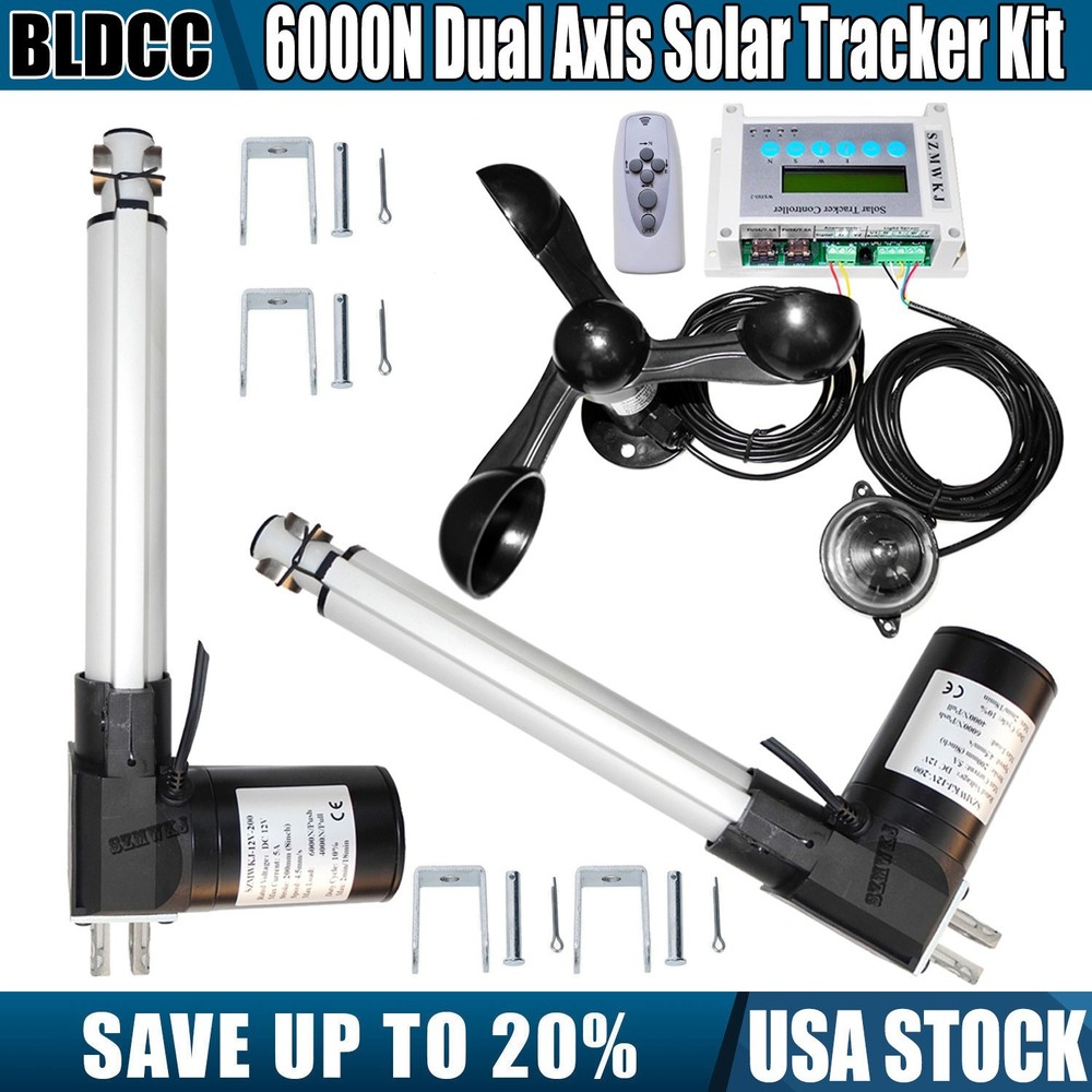 6000N Sun Track Dual Axis Solar Tracker -6000N 2*8″ Linear Actuators Anemometer