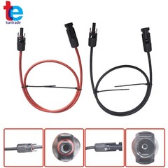 1 Pair 3 Feet Solar Panel Extension Cable Wire Connector Black + Red 10 AWG