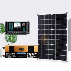 10000W Solar Kit 500W Panel 100A MPPT Controller DC Cable 12V/24V to 220V/110V7w