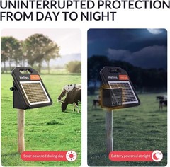 10 Miles Solar Electric Fence Charger with Day/Night Mode, 0.16J Portable Sol…