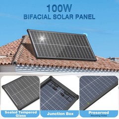 4Pack 100W Bifacial 400W Solar Panel Mono 12V 18BB N-Type PV Home RV Off Grid US