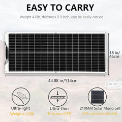 Solar Panel 200W 12V Flexible System Kit,2X100W Monocrystalline Fiberglass Modul