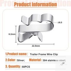 50 Pcs Trailer Frame Wire Clips Stainless Steel Metal Cable Clips 22.5 mm/ 0.89