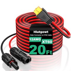 12AWG XT60 Solar Cable 20FT – Solar to XT60 Cable 3 10 15 25 30 40 – Black & Red