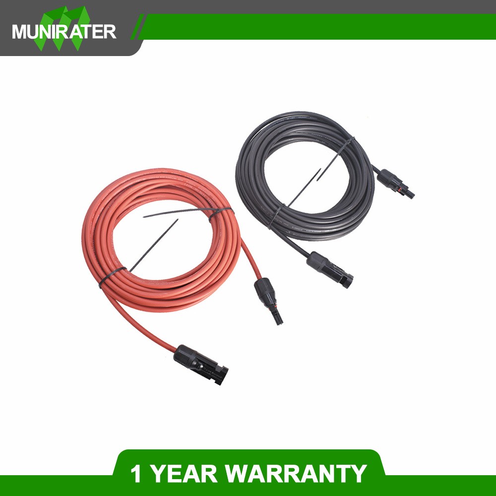 Solar Panel Extension Cable Wire Connector 12AWG 1 Pair 30 FT Black + Red