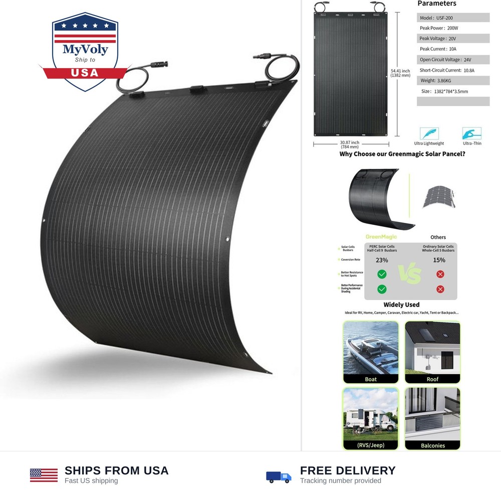 Greenmagic 200 Watt Flexible Solar Panel Charger Flex Up to 260°, 200W Ultra …