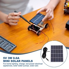 5V 3W 0.6A Mini Solar Panels, 3.1m Wire DC Connector Polycrystalline Solar Cell