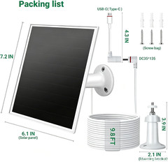 Solar Panel for Ring Camera, 6W Solar Charger with USB-C & Barrel Plug for Ring