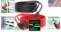 High-Quality 30Ft 10AWG Solar Panel Cables with Reliable Waterproof Connectors