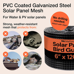 Solar Panel Bird Guard Mesh Screen – 6 in X 120 Ft Black PVC Coated Galvanized S