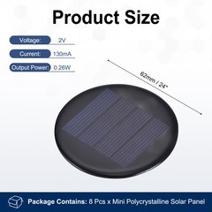 8Pcs 2V 0.26W 130mA Mini Polycrystalline Solar Panel 2.4″/62mm Dia