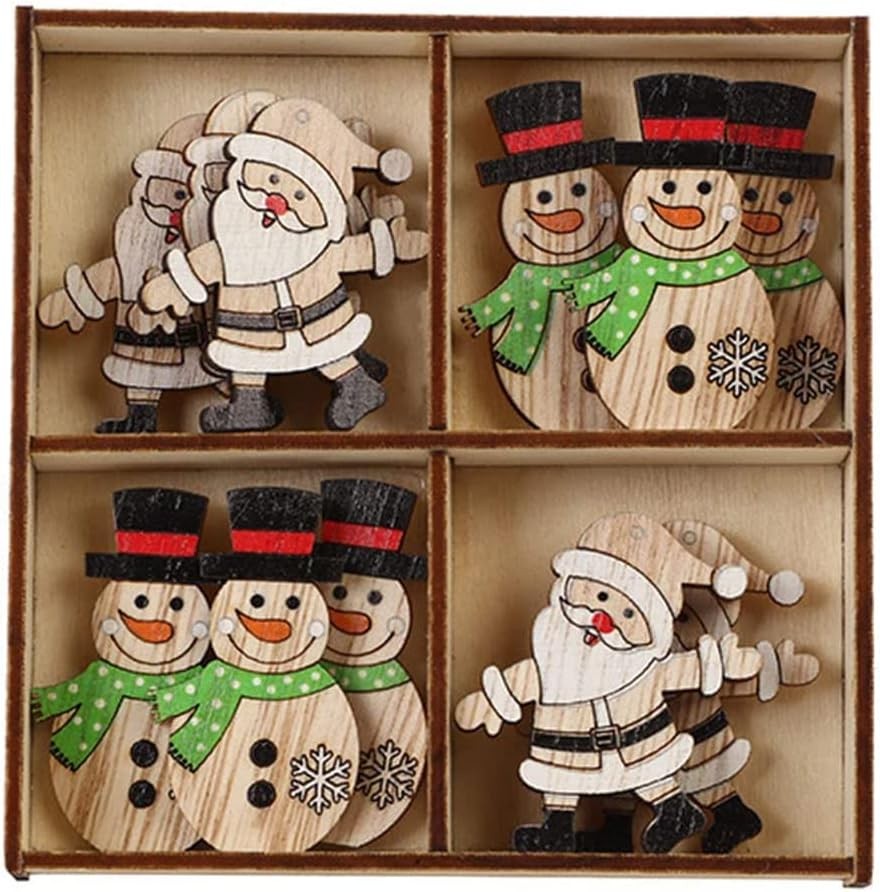 Christmas tree decoration, small hanging ornaments, wooden pendants, 12 pieces