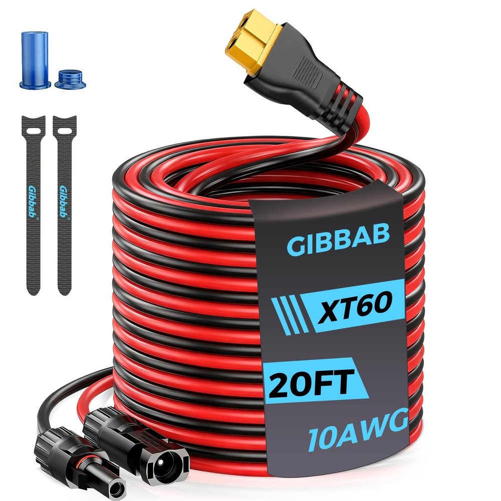 20FT 10AWG XT60 Solar Charging Cable, GIBBAB Solar Panel Connector to XT60 Ex…