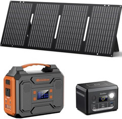 Portable Power Station 300W with Solar Panel 60W Foldable, 110V AC Outlet Campin