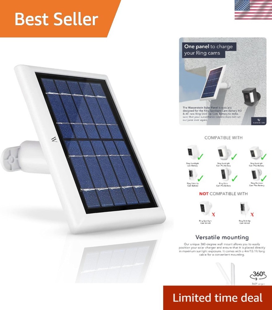 Effortless Installation Solar Charger for Ring Cameras – High Efficiency, White