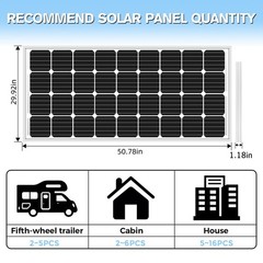 PFCTART 200W Watt Mono Solar Panel 12V Battery Charger Home Boat RV Off Grid
