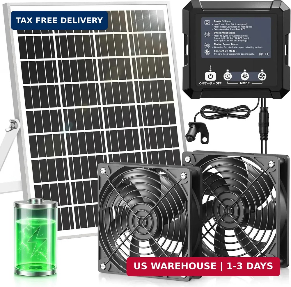 Solar Fan for Chicken Coop & Greenhouse, 25W Solar Powered Exhaust Fan with 7500