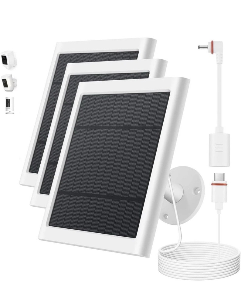 3 Pack Solar Panel Charger for Ring Camera – 4W, 10ft Cable, USB-C Adapter