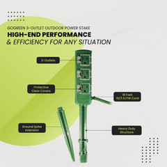 Go Green Power 18/2 18-Ft 3-Outlet Outdoor Power Stake, Green (GG-36004)