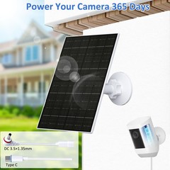 6W Solar Panel for Ring Camera, DC 3.5×1.35mm & USB-C Solar Charger Compatibl…
