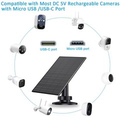2W Solar Panel for Security Camera Outdoor, USB/USB-C Charger with IP65 Water…