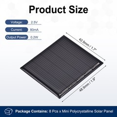 8Pcs 2.5V 0.2W 80mA Mini Polycrystalline Solar Panel 1.9×1.7″/48.5×42.5mm