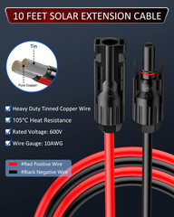 Solar Extension Cable with Solar Double Cable Entry Gland, 10AWG Solar Panel Cab