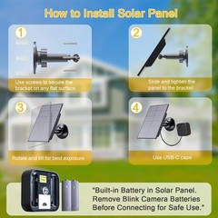 Zivif 4W Solar Panel for Blink Outdoor 3rd Gen, XT and XT2 Cameras, 1 Pack | USB