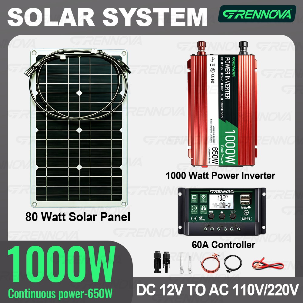 1000W Real Power Grennova Solar System 80W Panel 1000W Inverter 60A Controller