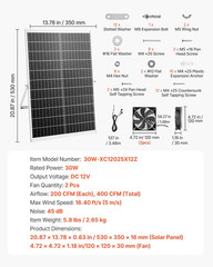 Solar Powered Exhaust Fan Kit 30W Dual Ventilation Chicken Coop Greenhouse Shed