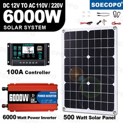110V 6000W 100A Solar Panel Kit Complete Solar Power Generator Home Grid System.