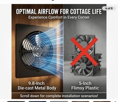 ORQEMG Solar Powered Fan with Battery Backup 15W Monocrystalline Panel 12V