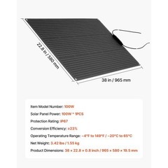 VEVOR 100W Flexible Monocrystalline Solar Panel IP67 Waterproof Off-Grid Charger