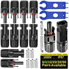 Solar Panel Connectors 12 PCS 10AWG 12AWG 14AWG Male Female Black