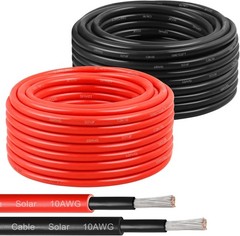 Solar Panel Wire 10 AWG(6mm²) – Solar Extension Cable 30Ft Black & 30Ft Red 10