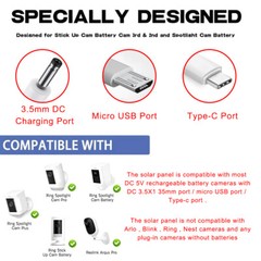 4W Universal Solar Panel Charger Kit For Ring Spotlight Stick Up Camera Doorbell
