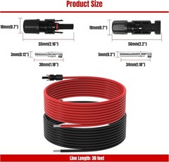 30Ft 10AWG Solar Panel Extension Cable for RV,Boat with Waterproof Connectors